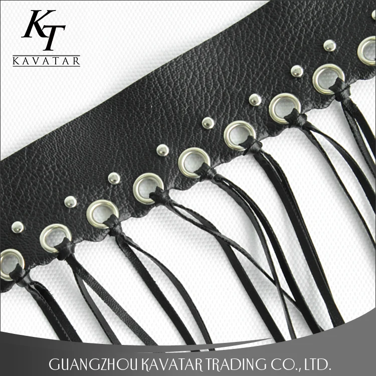 Fashion artificial eyelet leather lace,leather fringe trim for bags and shoes Eyelet belt