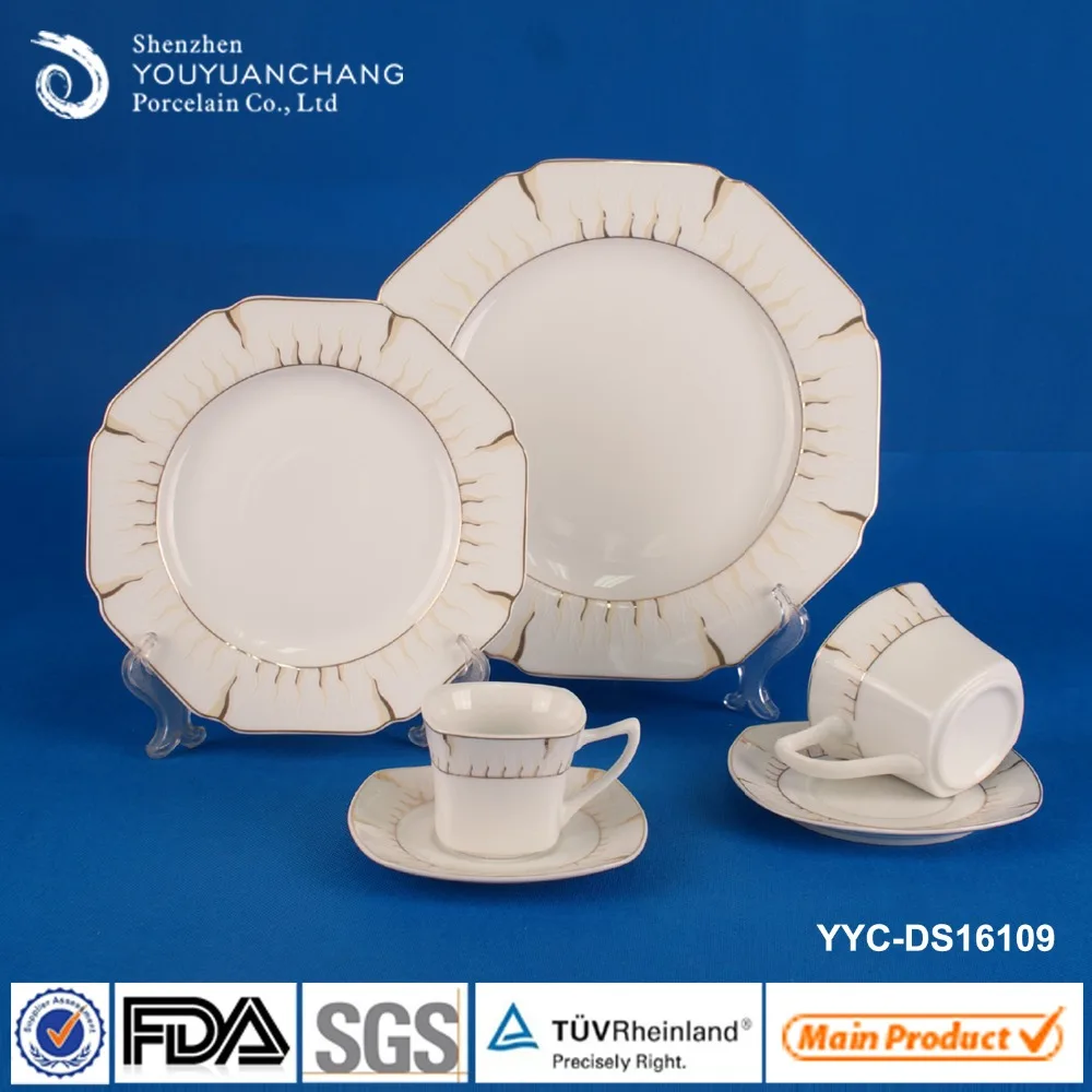 Unique octagonal shape porcelain dinner set tableware set with embossed decal
