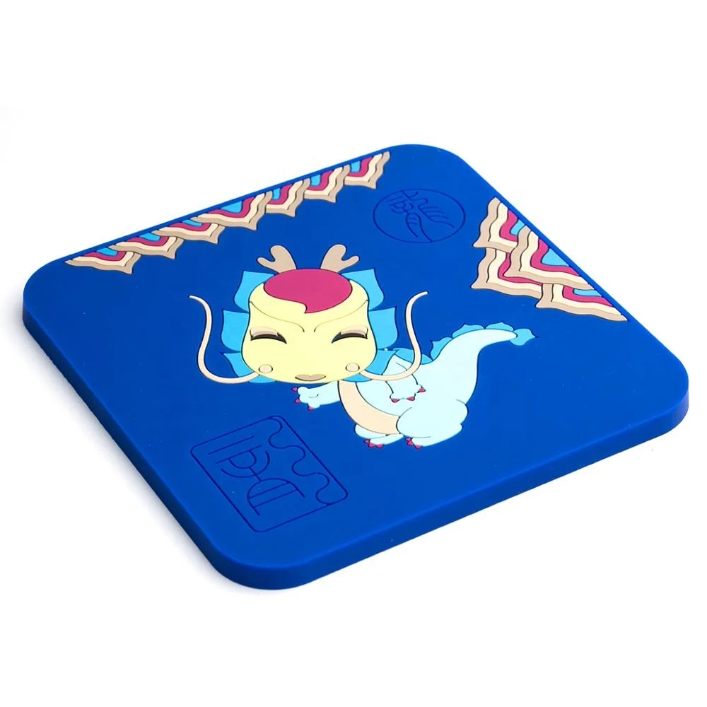 
Cute cartoon cheap soft PVC rubber square beer cup custom shape coasters 