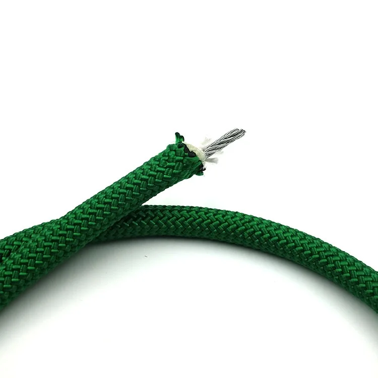 Green color nylon braided rope with steel wire core