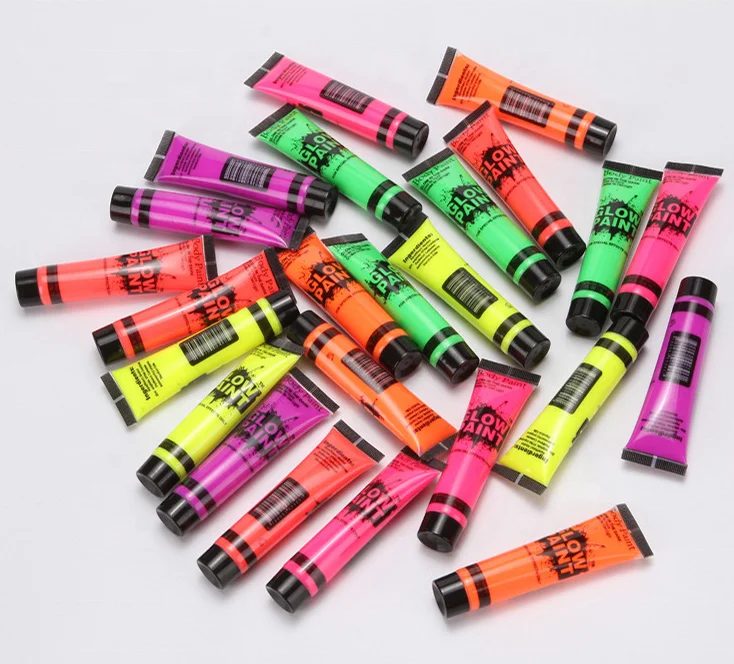 Non-toxic safe soft tube neon fluo face body paint in UV light blacklight for costume party makeup paint