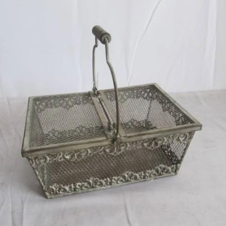 Antique Round Iron Mesh Metal Basket