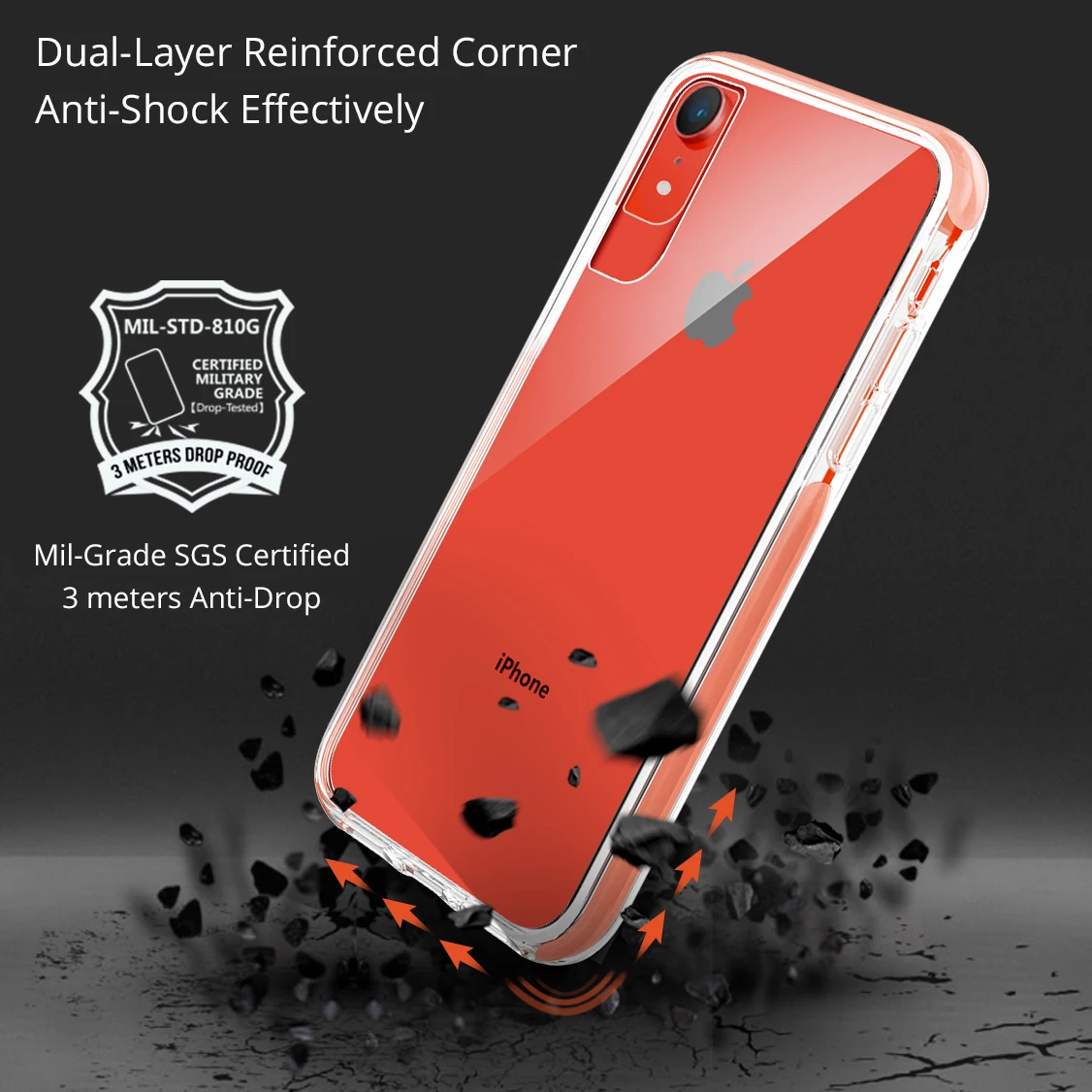 Яркий коралловый Прочный противоударный чехол 3 метра для iphone XR