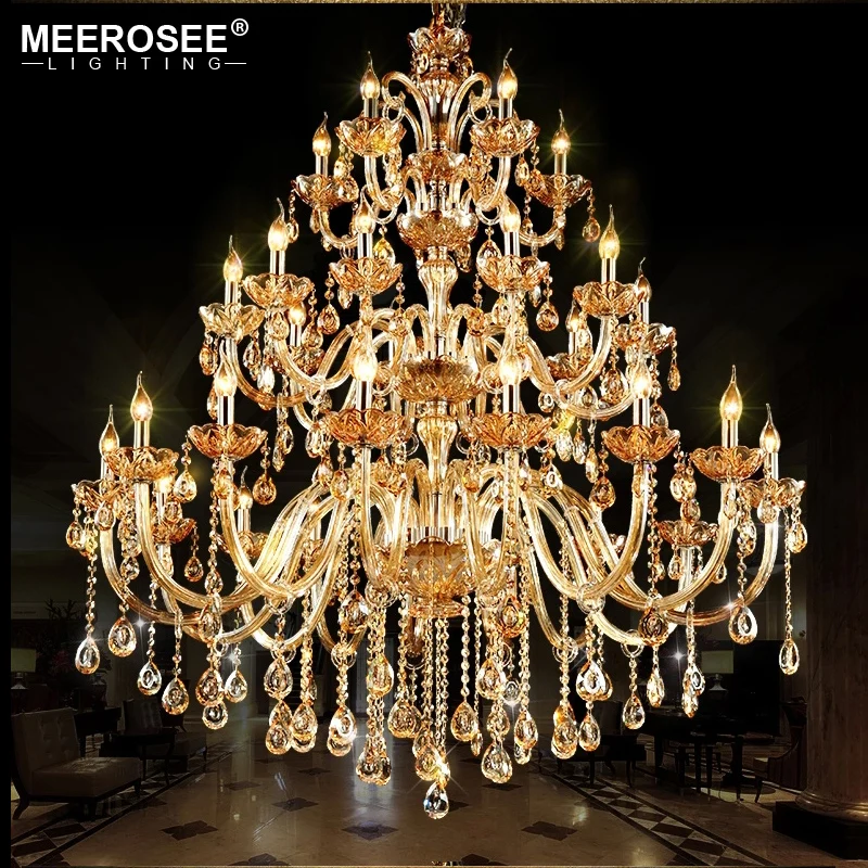 MEEROSEE Large Cheap Crystal Chandeliers Villa Big Chandelier For High Ceiling Luxury Project Lighting MD85494-L30