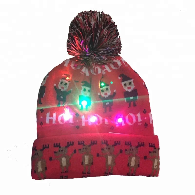 
Fashion Knit Christmas Custom Winter Beanie LED Light Hat 