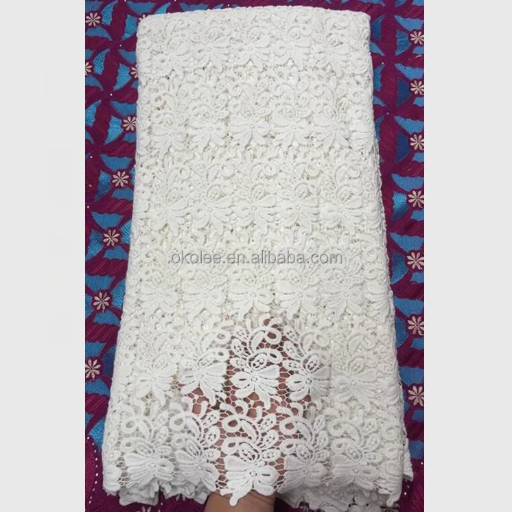 KL64684-85 white heavy embroidery bridal cotton cord guipure african lace fabric