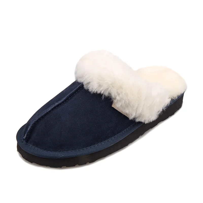Factory Direct Wholesale soft comfortable Sheep Fur Cow suede Genuine Leather slippers soft fur slippers for women