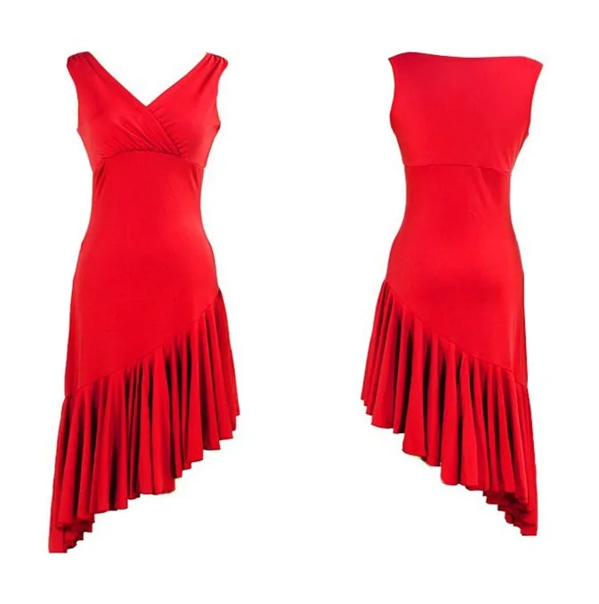 Fashion Sleeveless V-neck Latin Dance Dress Rumba skirt One Piece Stage Costume
