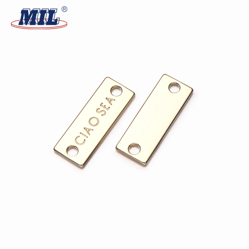 Custom High Quality 2 Hole Sew Clothing Metal Brand Logo Labels For Handbags