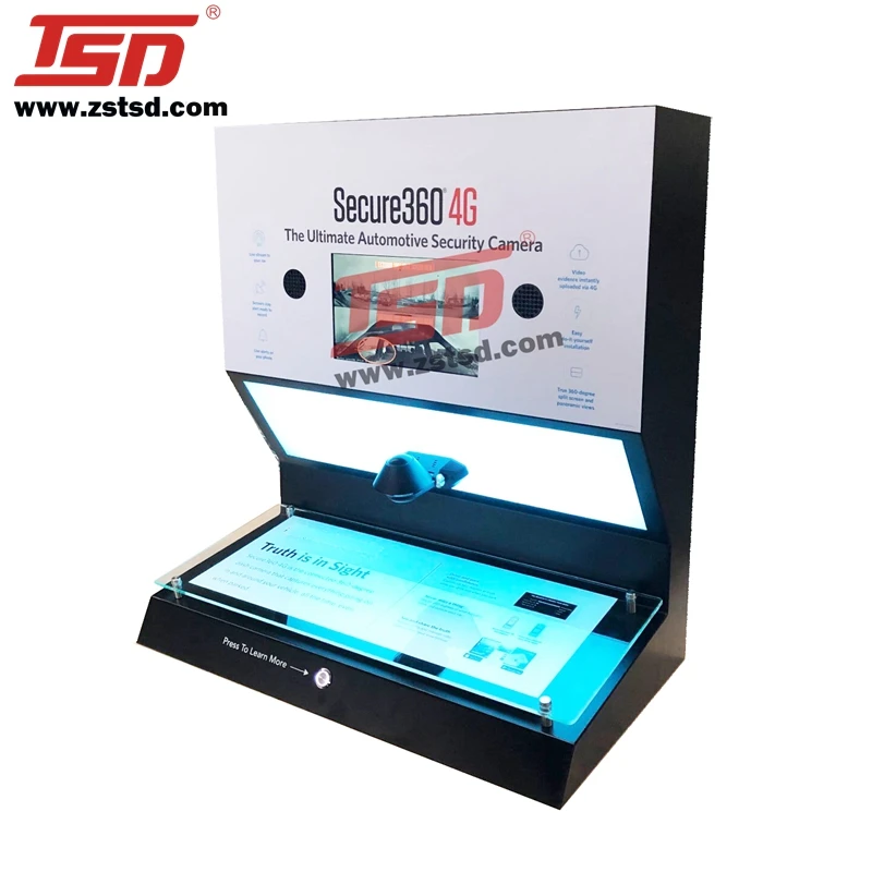 Custom retail store metal double sided security camera 360 showcase display stand cabinet rack