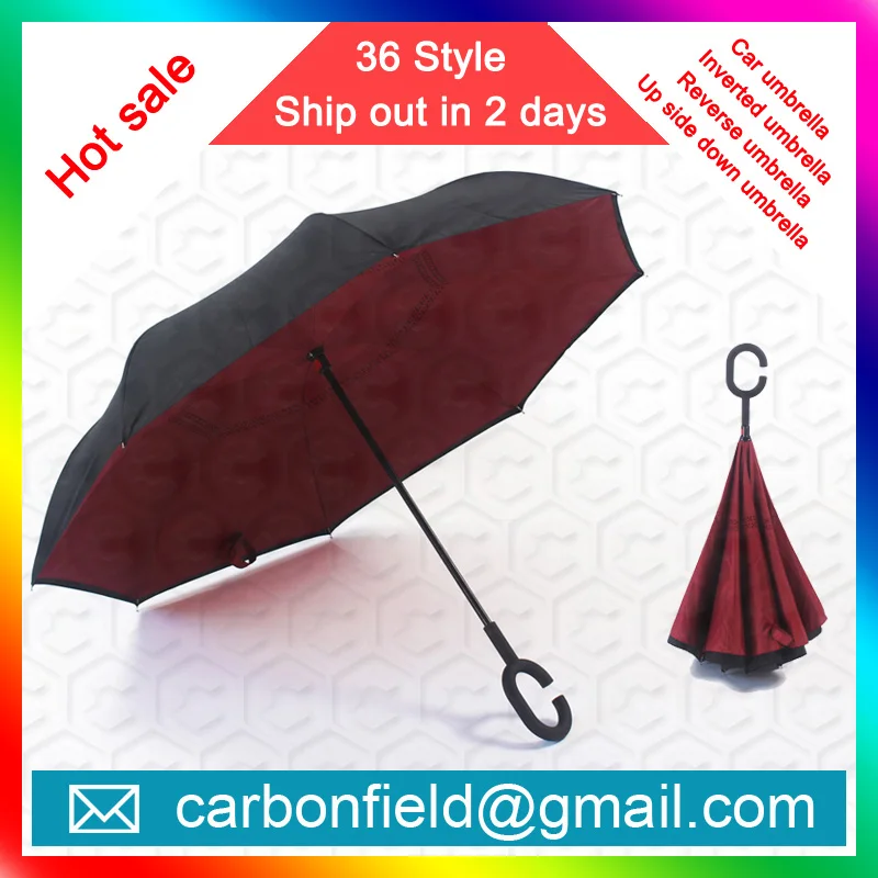 Unique c handle inverted Reflective Strip Safety Car Umbrella - Anti-uv Sun And Rain Inverted Umbrella Yellow style