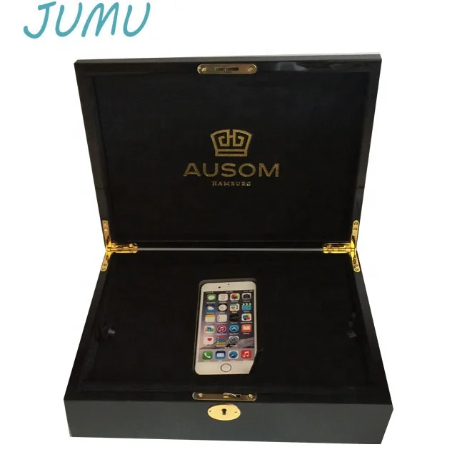 Piano black lacquer finish hot sale luxury wooden phone  box