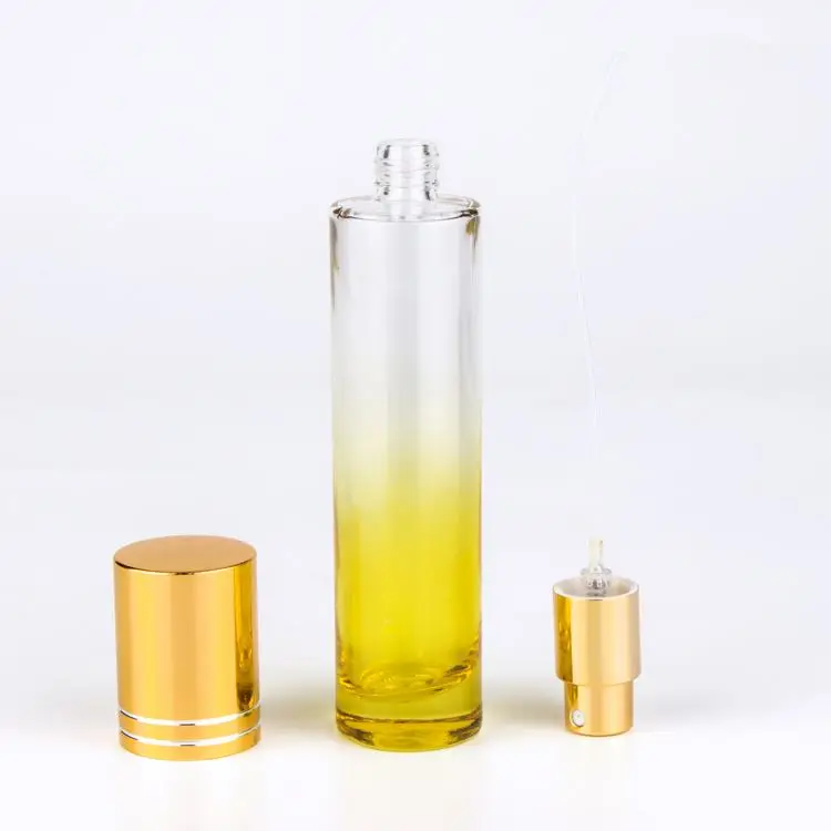 Beautiful new 50ml empty cylinder shape spray pump 50 ml gradient cylindrical thick perfume glass bottle