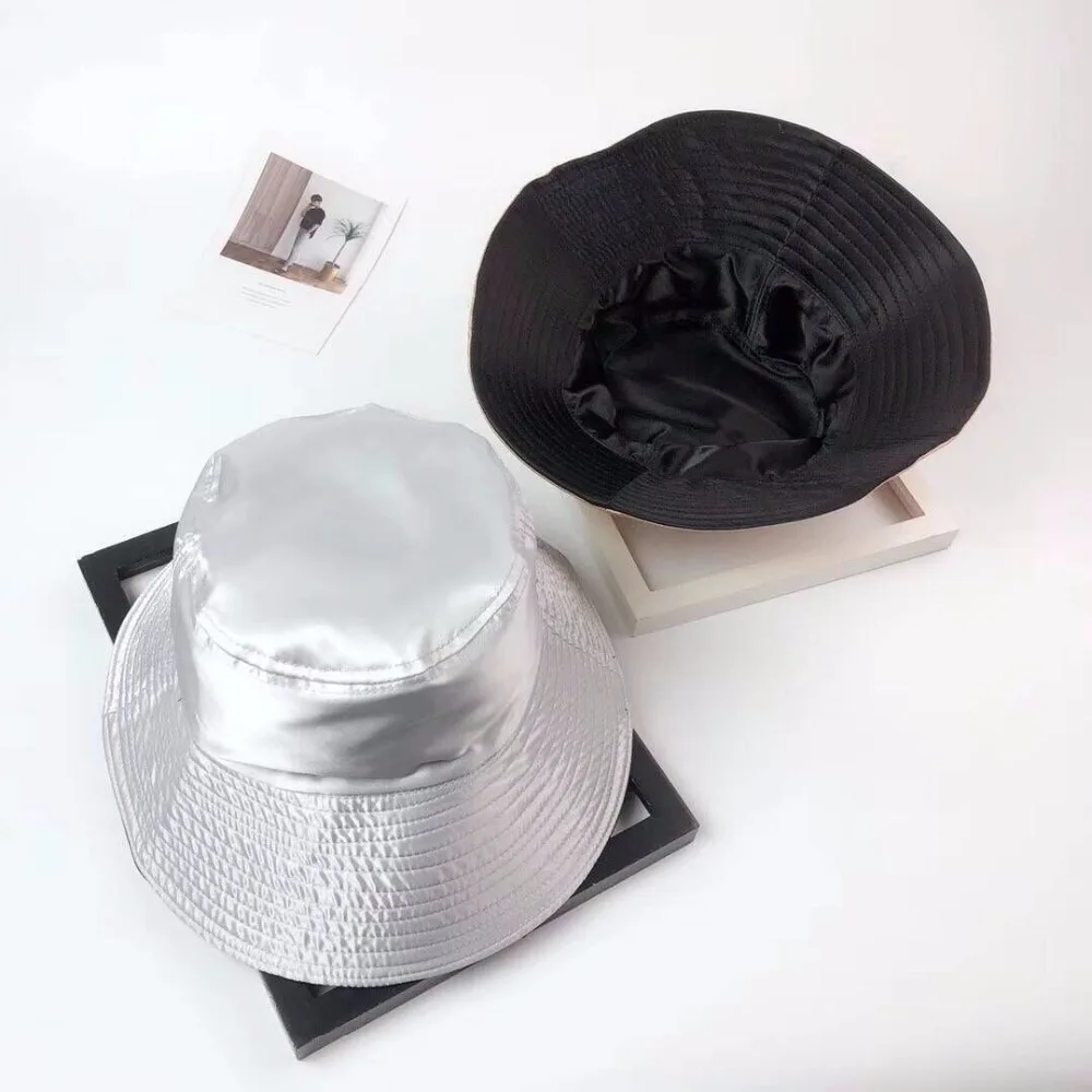fashion unisex plain basic style solid  satin fabric bucket hat
