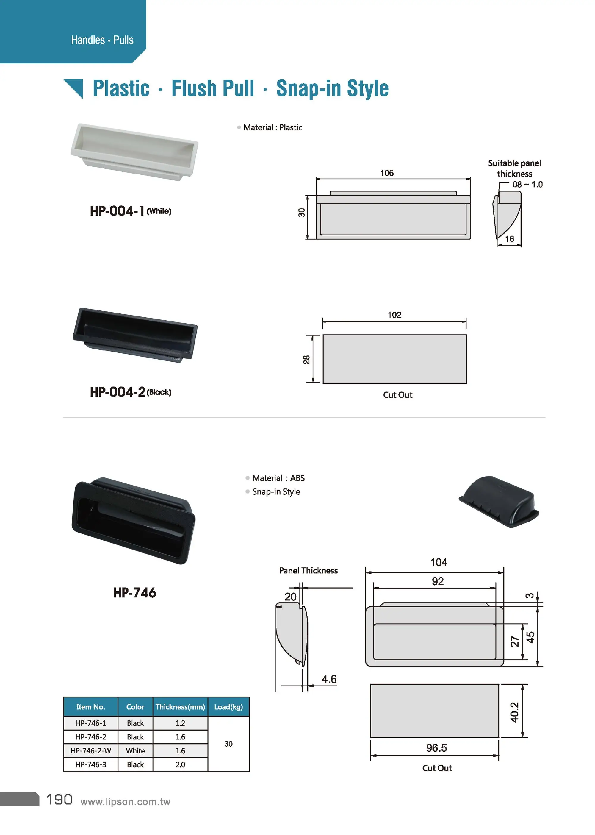HP-004 Furniture Flexible Insert Kitchen Cabinet Recessed Cup Plastic Square Flat Pocket Embedded Handle