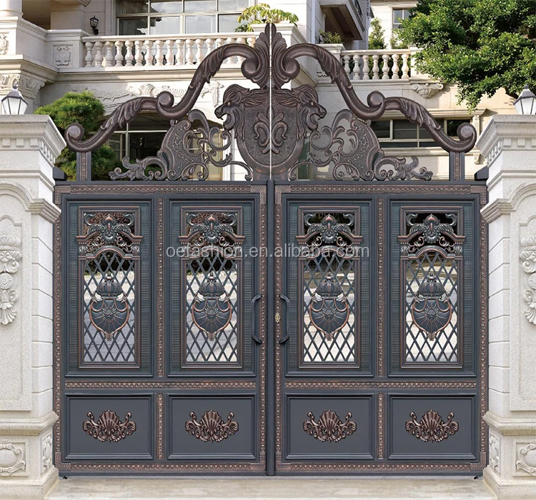 OEFASHION Antique and luxury Italy Hand-forged round top wrought aluminium door