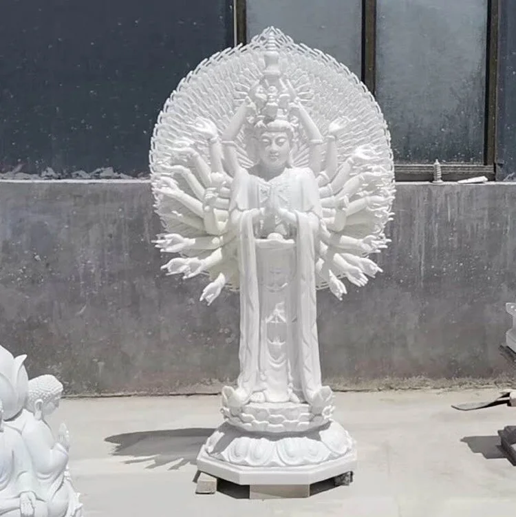 White marble thousand hand Bodhisattva statues stone kwan yin buddha statue