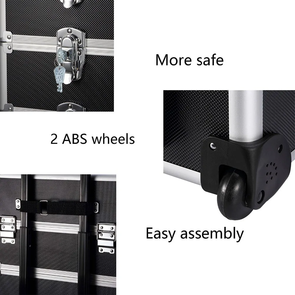 aluminum hard jewelry box hair stylist train case rolling cosmetic trolley