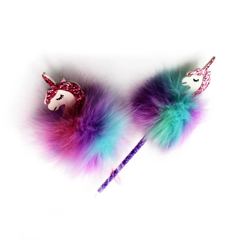 
cute stationary cartoon gel pen unicorn pom pom pen 0.7mm ink ball pen 