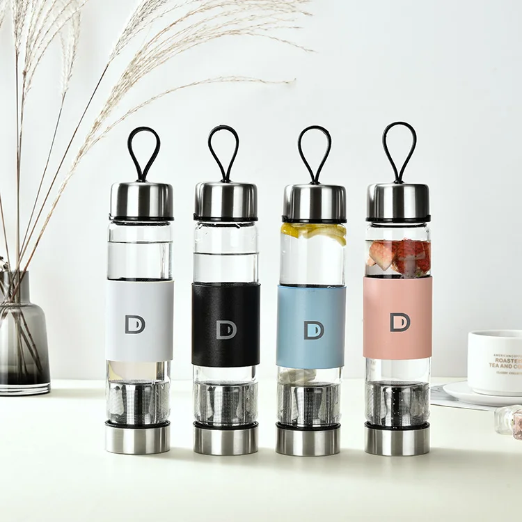 Personalized private label custom logo portable bpa free glass tea infuser water bottle with tea infuser
