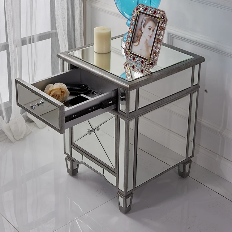 
Popular type small bedside table mirrored nightstand bedroom furniture 