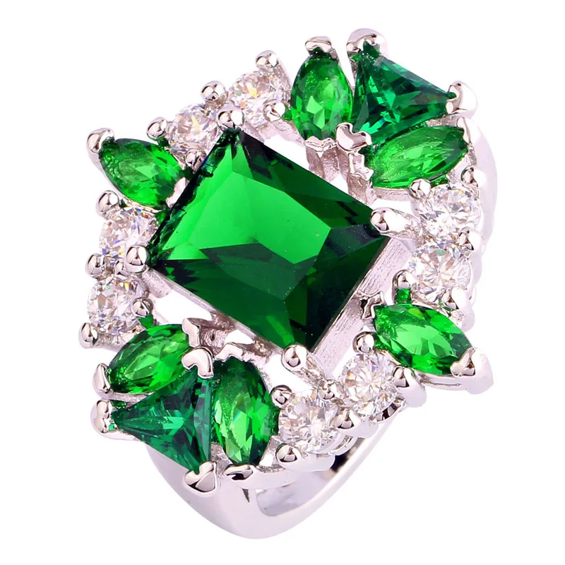 WY 2016 Free Shipping Fashion Gift Nice Emerald Quartz White Topaz Stones Silver Ring For Women