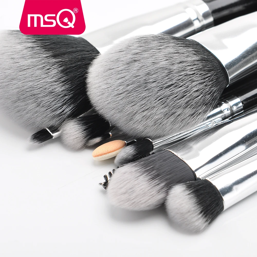 MSQ 10pcs makeup cosmetics crulty free make up brushes black white tip synthetic hair