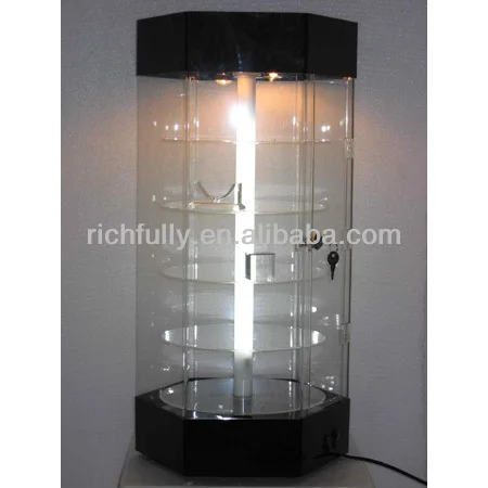2015 Modern round shape Glass display showcase with lock and bottom carton