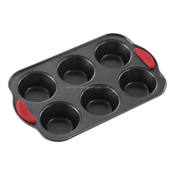 Amazon Hot Selling High Quality Non Stick Carbon Steel  6 Cups Baking Tray Cake Baking Molds 6 Cup Muffin Pan WIth silicone mold