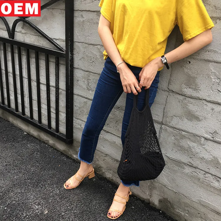 
2018Custom Eco Macrame Mesh Shoulder Bag Knitted Cotton Rope Mesh Net Shopping bags 