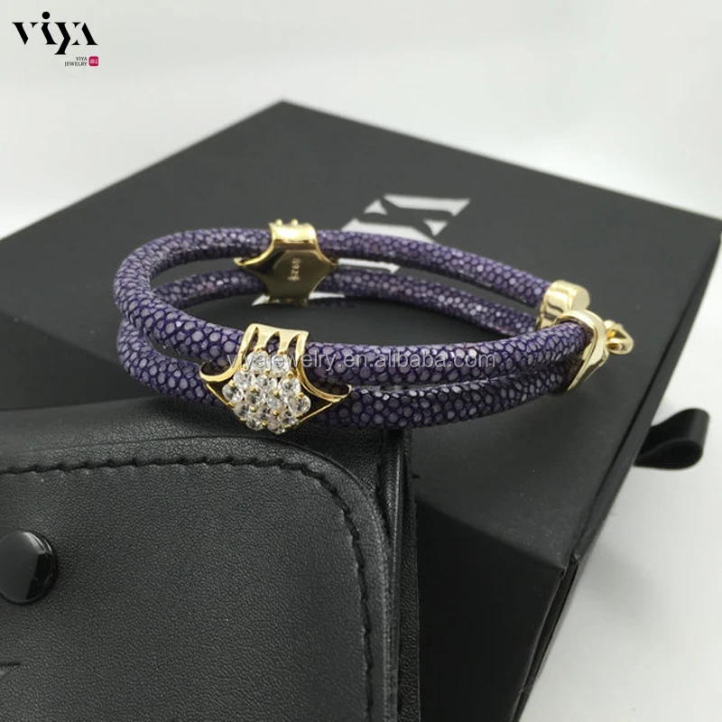 2016 Classic Black Leather Stingray Cord Bracelet Men Cuff Bangle Wristband