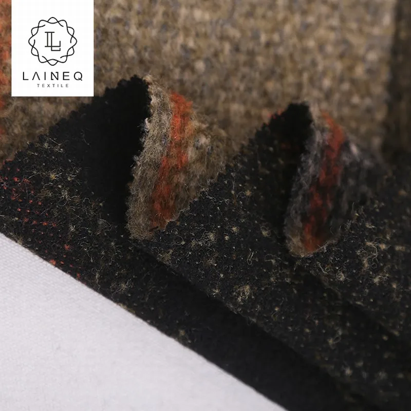 breathable soft warm plush plaid windowpane tweed wool fabric for winter coat