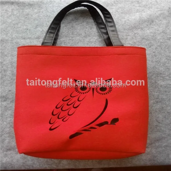 Red felt Noctua handmade bag wool felt bags