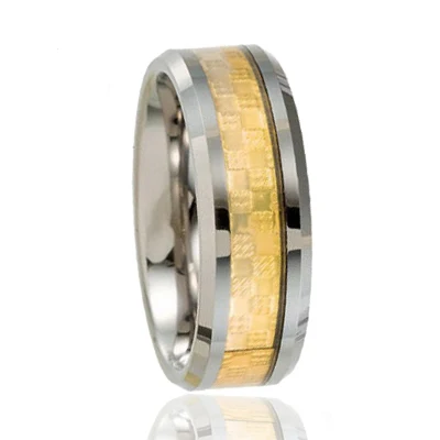 High End Fashion Jewelry Ring Models Gold Plated Beveled Edges Tungsten Carbon Fiber ,new for Men Laser