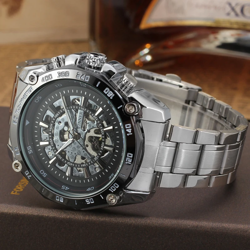 2023 T-WINNER Popular Men Watch Fashion relojes hombre Skeleton Stainless Steel bracelet Wristwatch Original jam tangan