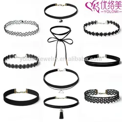 Custom Zinc Alloy Handmade Women Female Leather Black Collar Choker Necklace