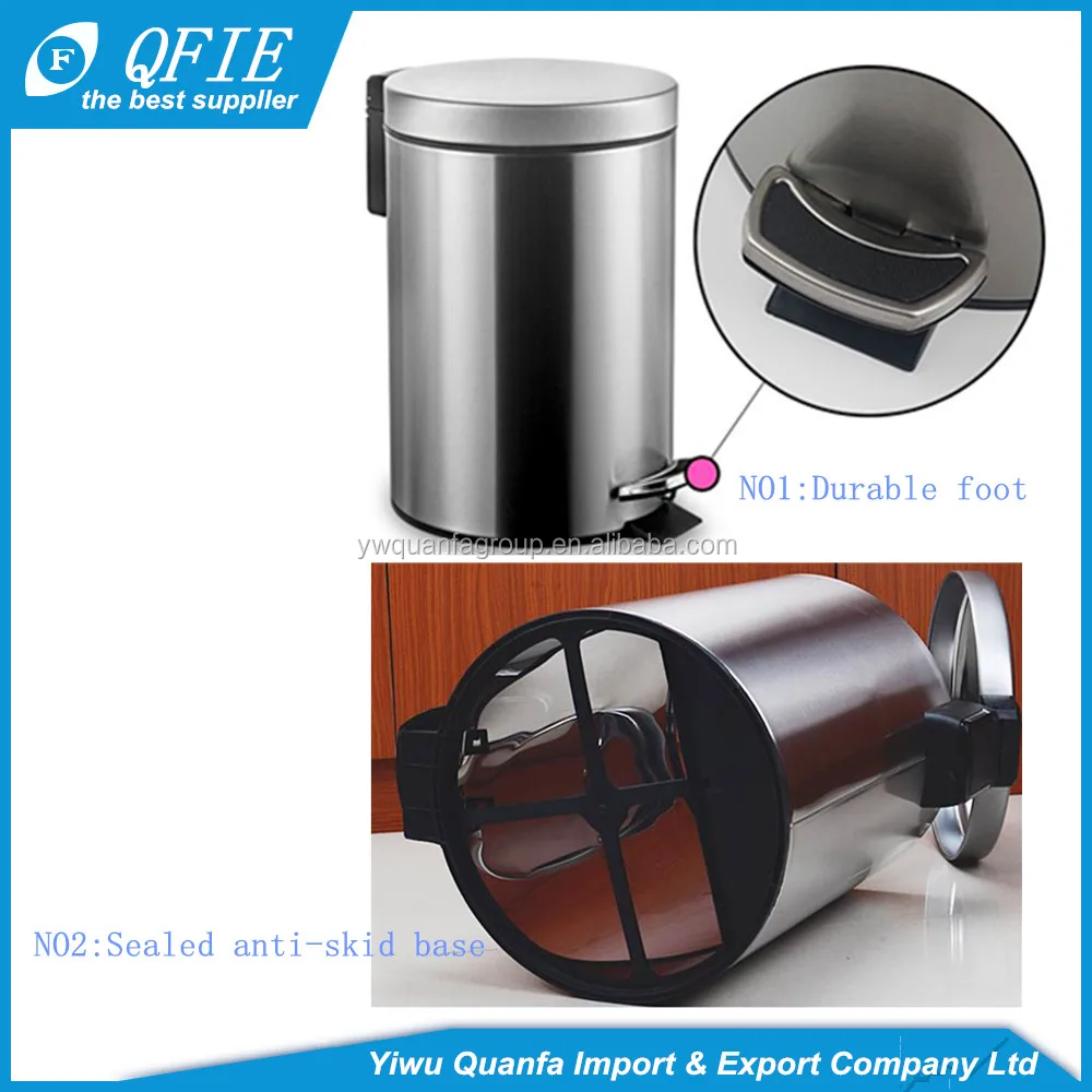 Eco-friendly Indoor 12 Litres cylinder Silver Stainless Steel Foot Pedal Trash Can for Korea Market