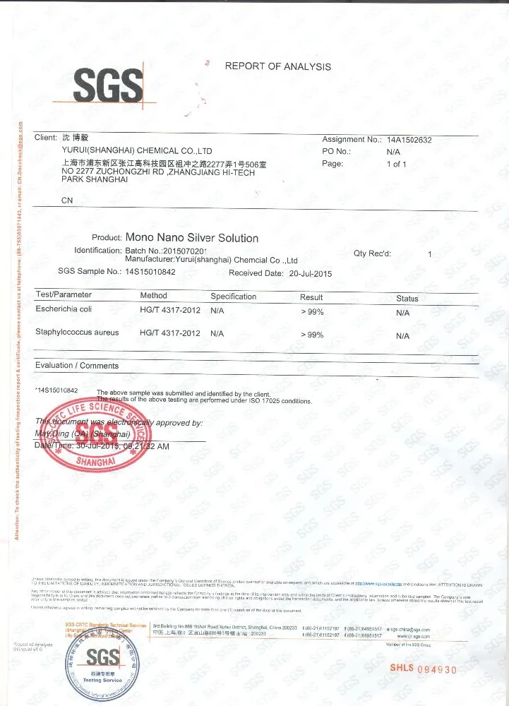 2016 химический продукт для Гинекологические гель с помощью Бесцветный и прозрачный нано серебро решение