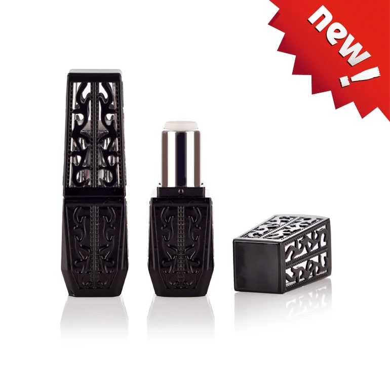 
OEM unique black plastic engraved hollow out vintage lipstick tube 