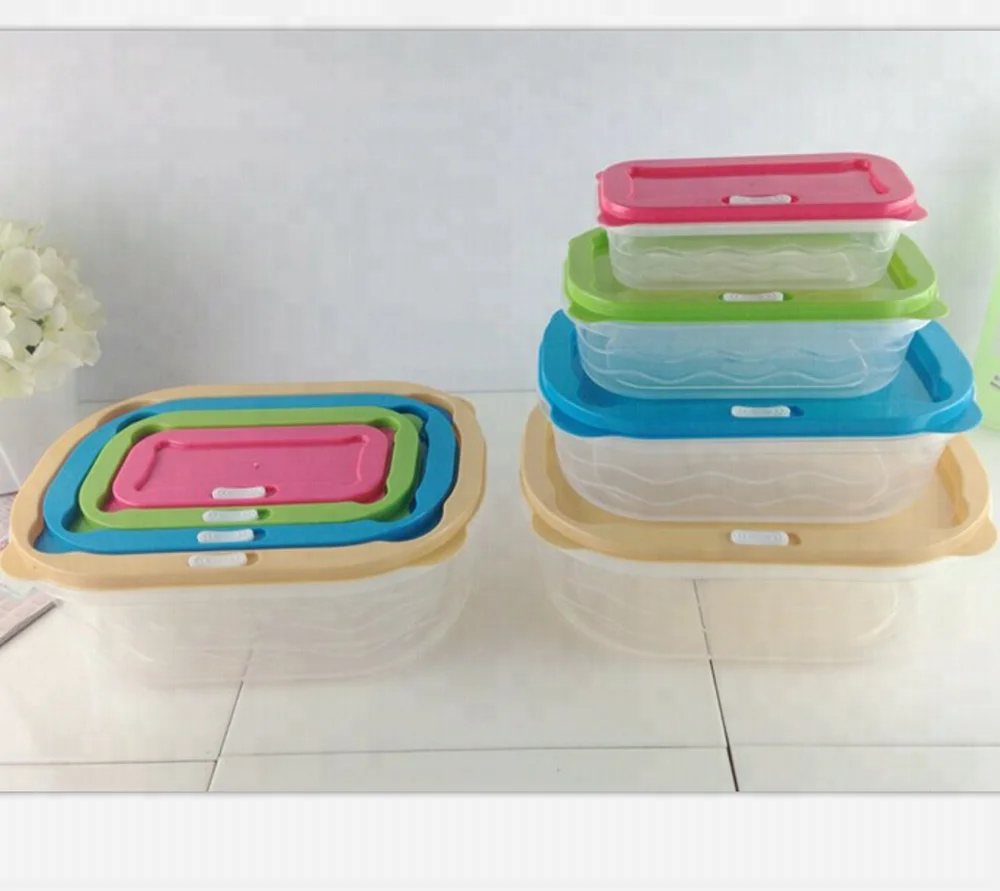 
Creative Rectangle 5pcs Plastic Food container with colorful lid 