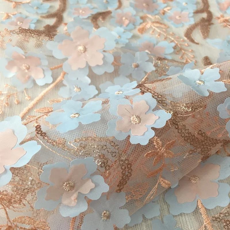 latest 3d flower tulle fabric french lace tulle sequin embroidered lace dress fabric embroidery (62018633086)