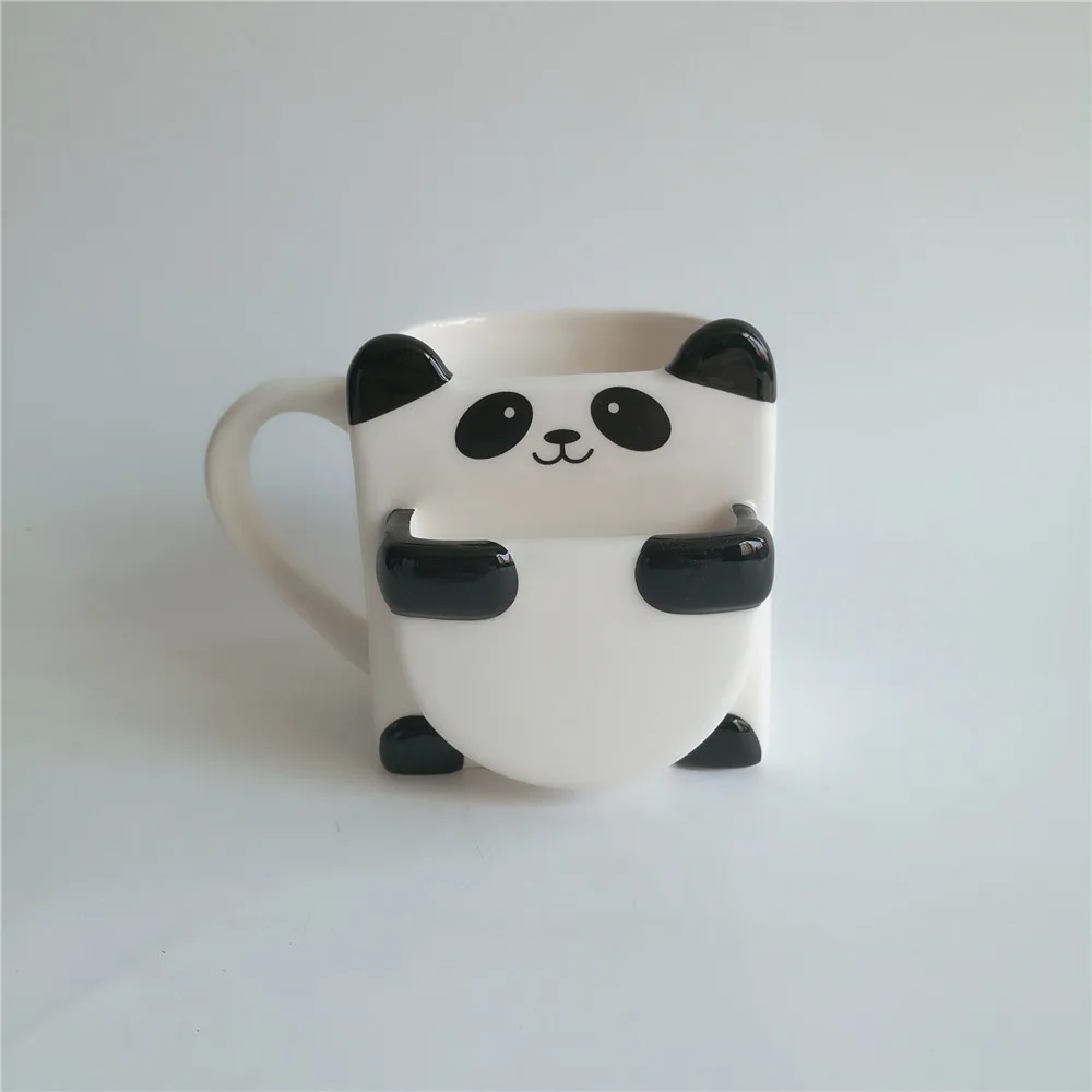 Cartoon design ceramic panda mug with cookie holder biscuit pocket