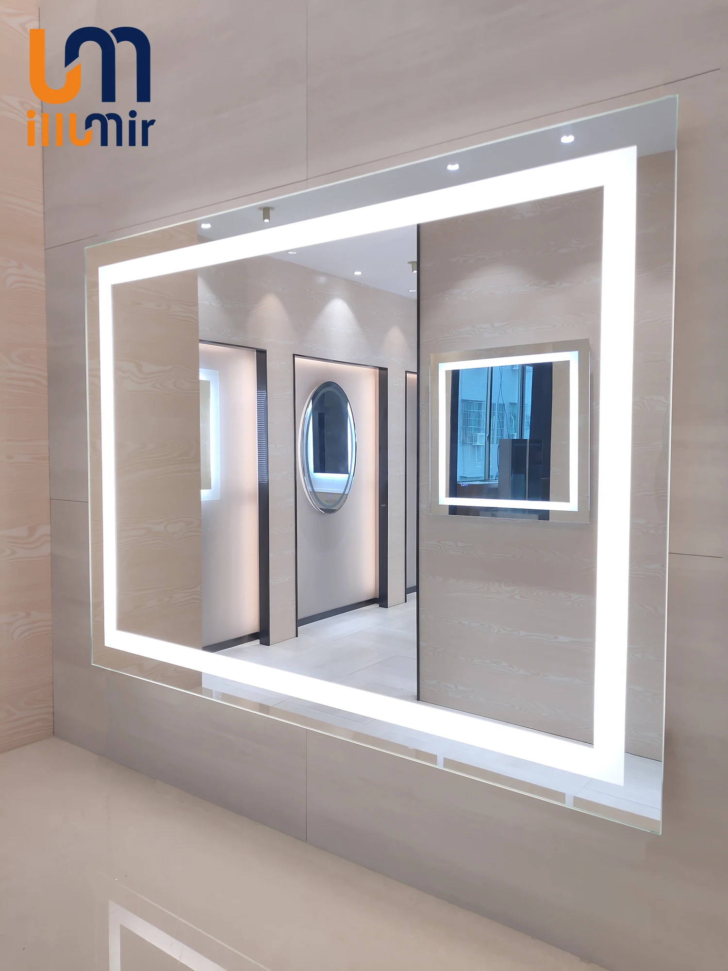 Hotel Decorative Big LED Wall Vanity Mirror With Lights