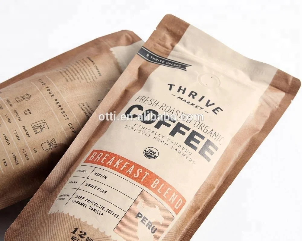 organic roasted beans one way valve ziplock coffee bag