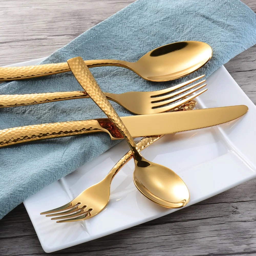 wedding gold plated stainless steel dinnerware gold flatware full gold cutlery