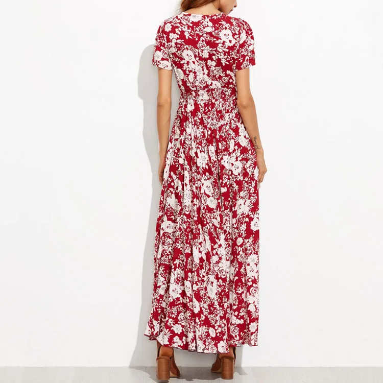 2018 New Fashion Rayon Floral Print Ladies Sexy Summer long Maxi Dress