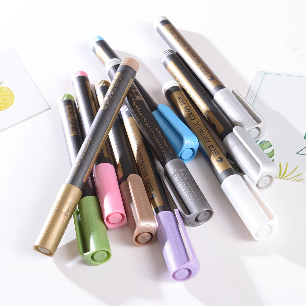 STA 10 Colors Metallic Paint Markers Pens Medium Tip Metal Art Permanent Marker Set