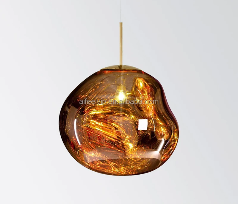 New style modern blow color glass irregularity ball shape gold metal holder pendant light for coffee shop or living room