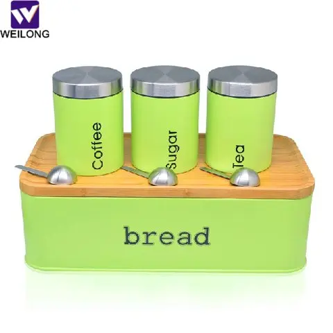 Mint green set of 4 kitchen bread bin round metal food canister bin