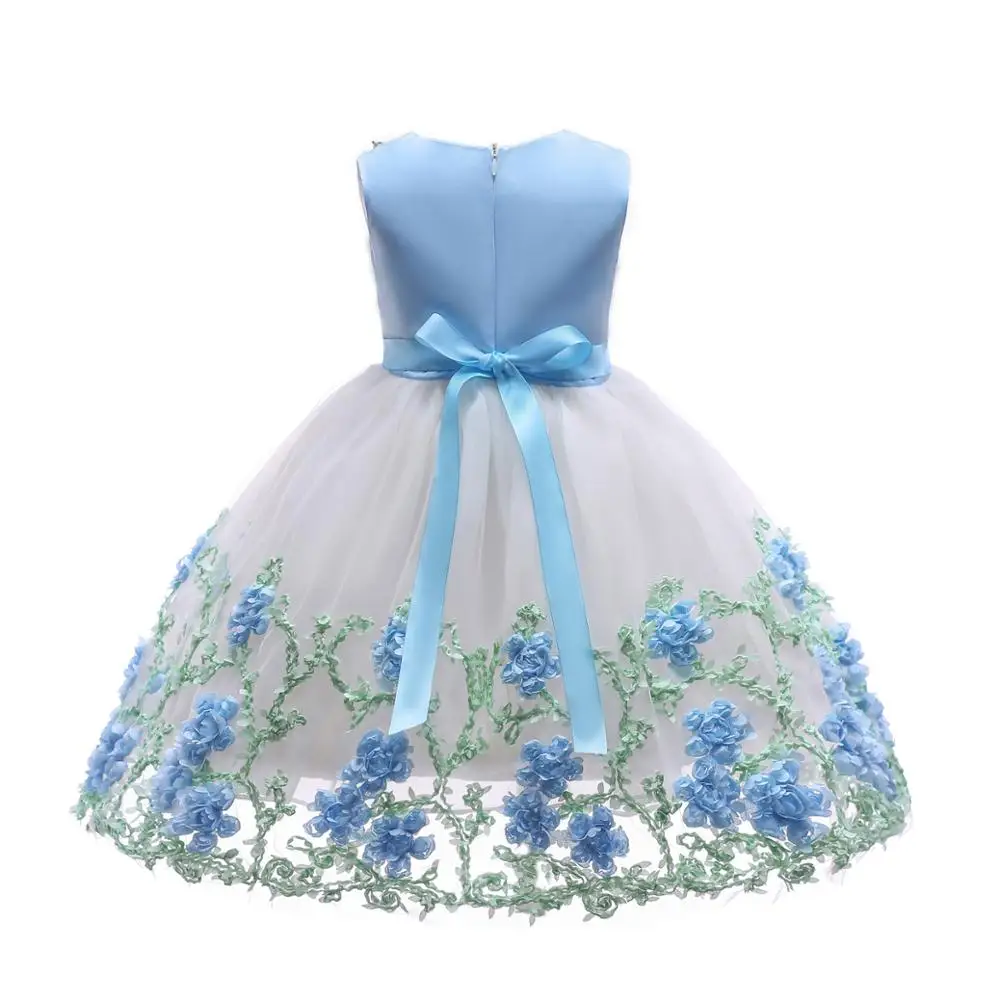 Net Yarn Embroidery Pearl Floral Latest Children Birthday Dress Designs
